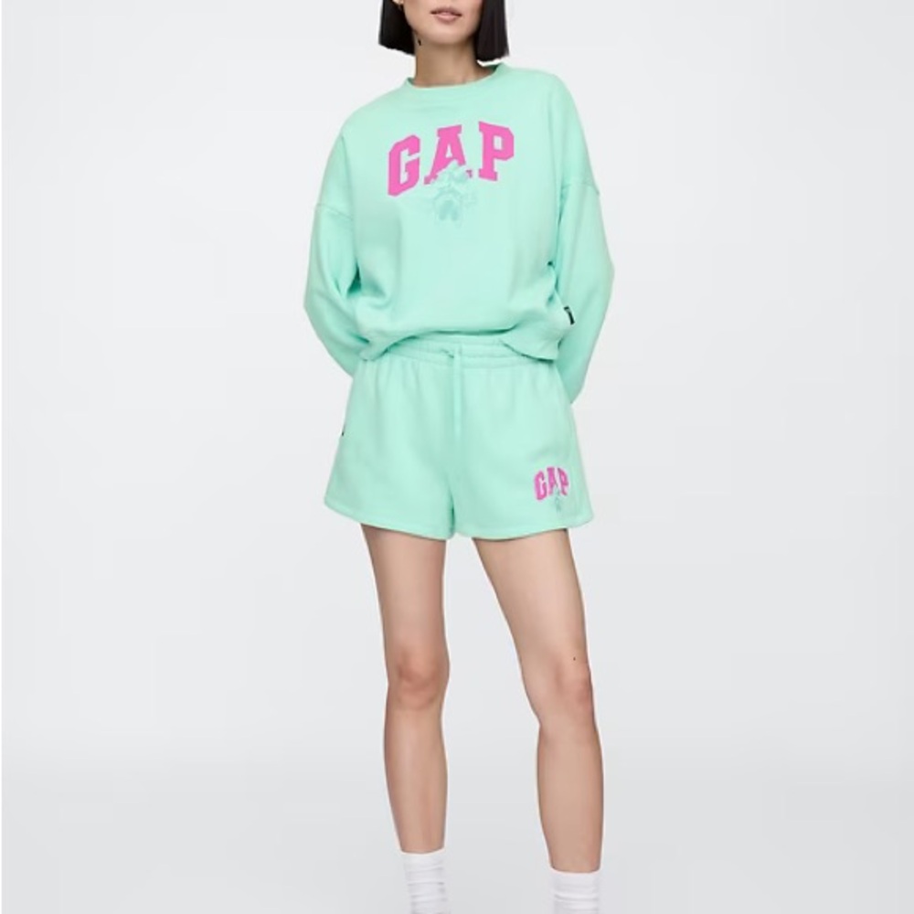 GAP Seafoam Green/Hot Pink Minnie Mouse Cropped Sweatshirt NWT XL
